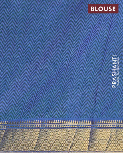 Semi tussar saree teal blue and blue with allover ikat weaves and zari woven border
