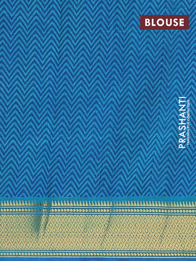 Semi tussar saree blue and dual shade teal bluish green with allover ikat weaves and zari woven border