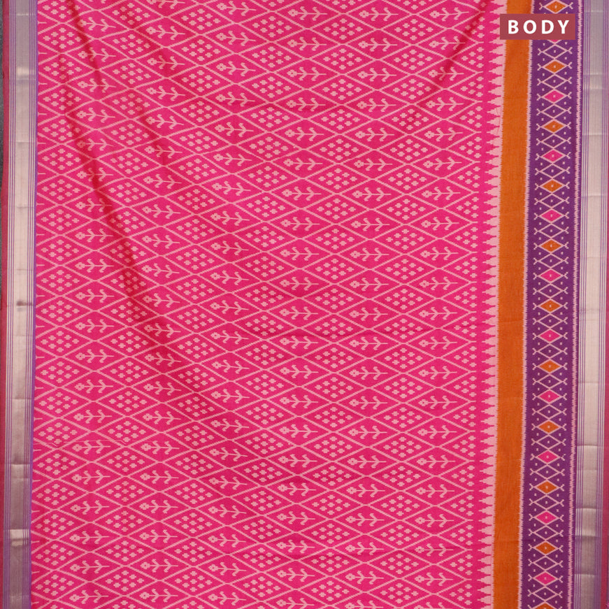 Semi tussar saree pink and dual shade of blue with allover ikat weaves and zari woven border