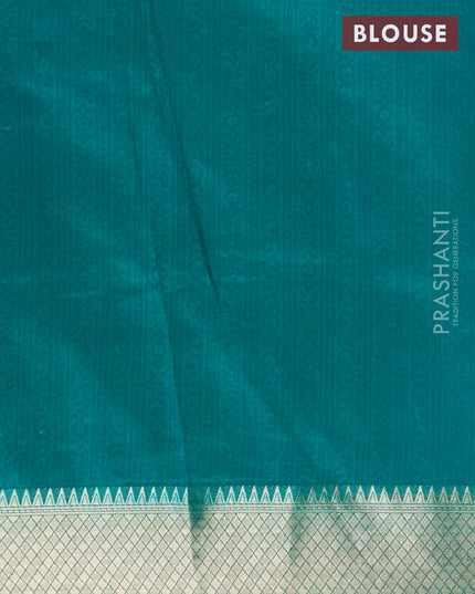 Semi tussar saree blue and peacock green with allover ikat weaves and zari woven border