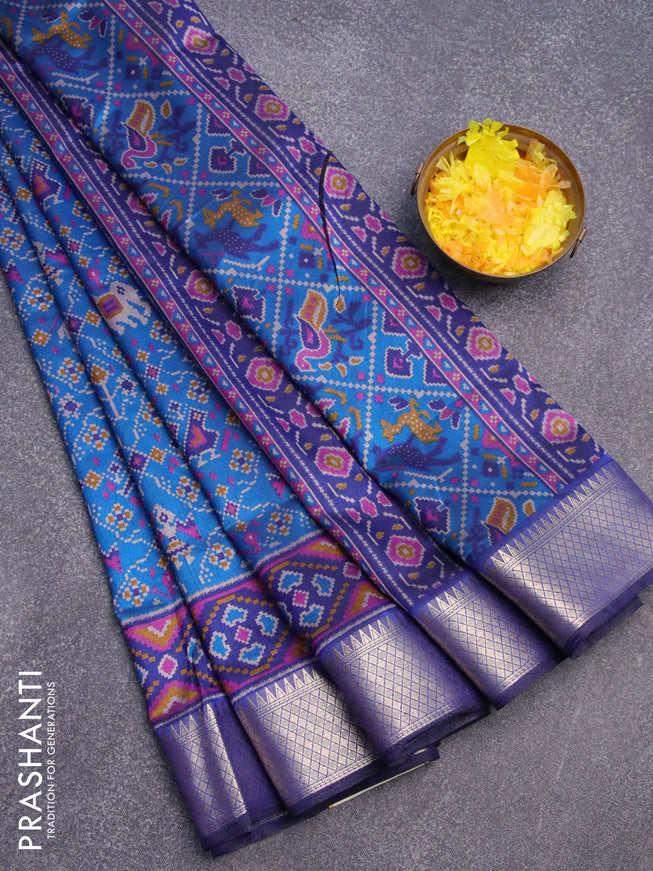 Semi tussar saree peacock blue and dark blue with allover ikat weaves and zari woven border