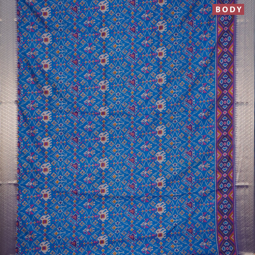 Semi tussar saree peacock blue and dark blue with allover ikat weaves and zari woven border