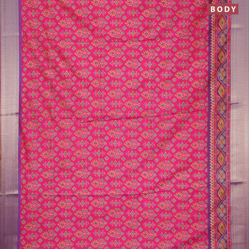 Semi tussar saree pink and dual shade of bluish maroon with allover ikat weaves and zari woven border