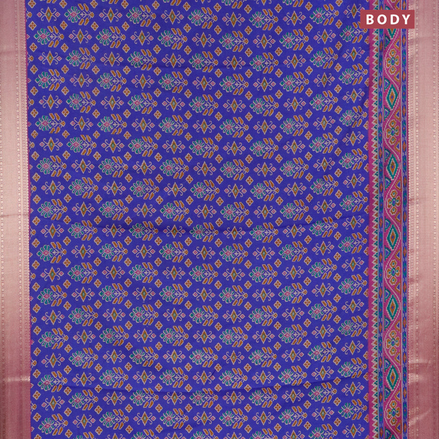 Semi tussar saree blue and purple with allover ikat weaves and zari woven border