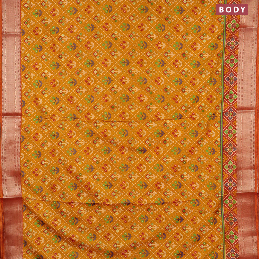 Semi tussar saree mustard yellow and maroon shade with allover ikat weaves and zari woven border