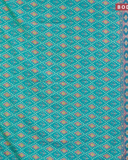 Semi tussar saree teal green and dual shade of blue with allover ikat weaves and zari woven border