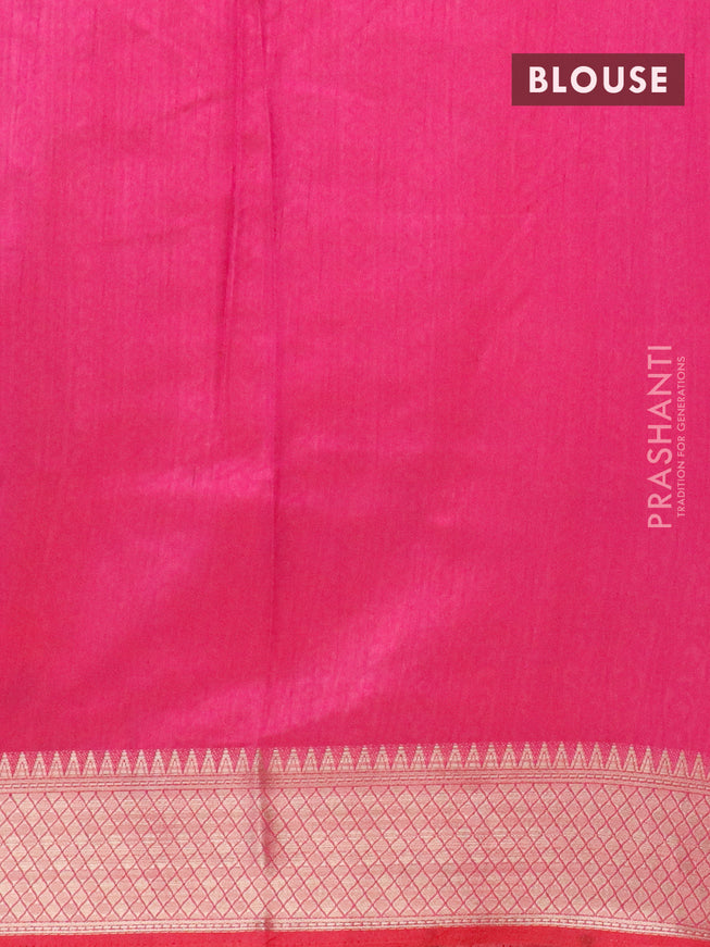 Semi tussar saree dual shade of purple and pink with allover ikat weaves and zari woven border