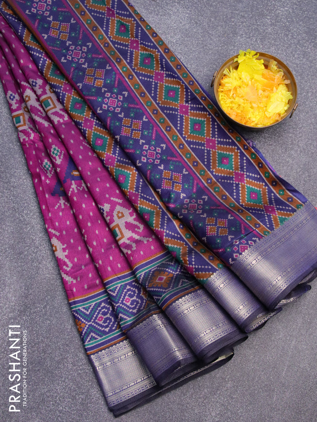 Semi tussar saree purple and navy blue with allover ikat weaves and zari woven border