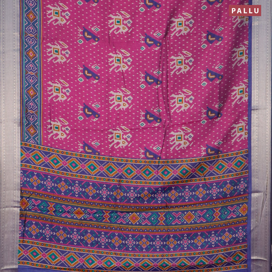 Semi tussar saree purple and navy blue with allover ikat weaves and zari woven border