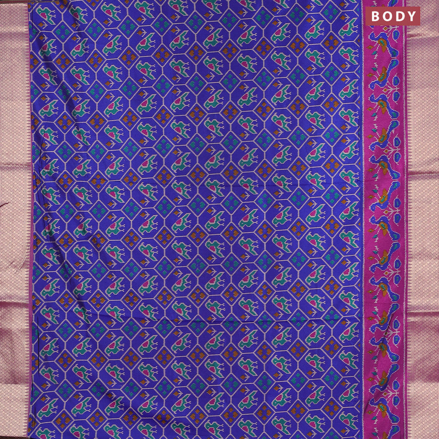 Semi tussar saree blue and purple with allover ikat weaves and zari woven border