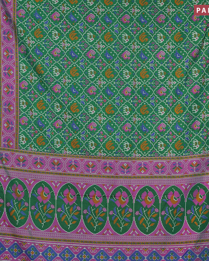 Semi tussar saree green and dual shade of purple with allover ikat weaves and zari woven border
