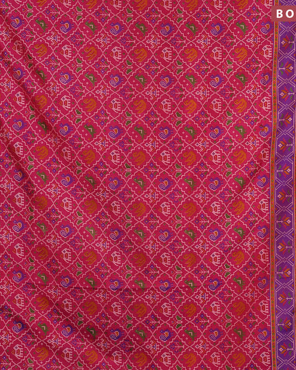 Semi tussar saree pink shade and dual shade of purple with allover ikat weaves and zari woven border