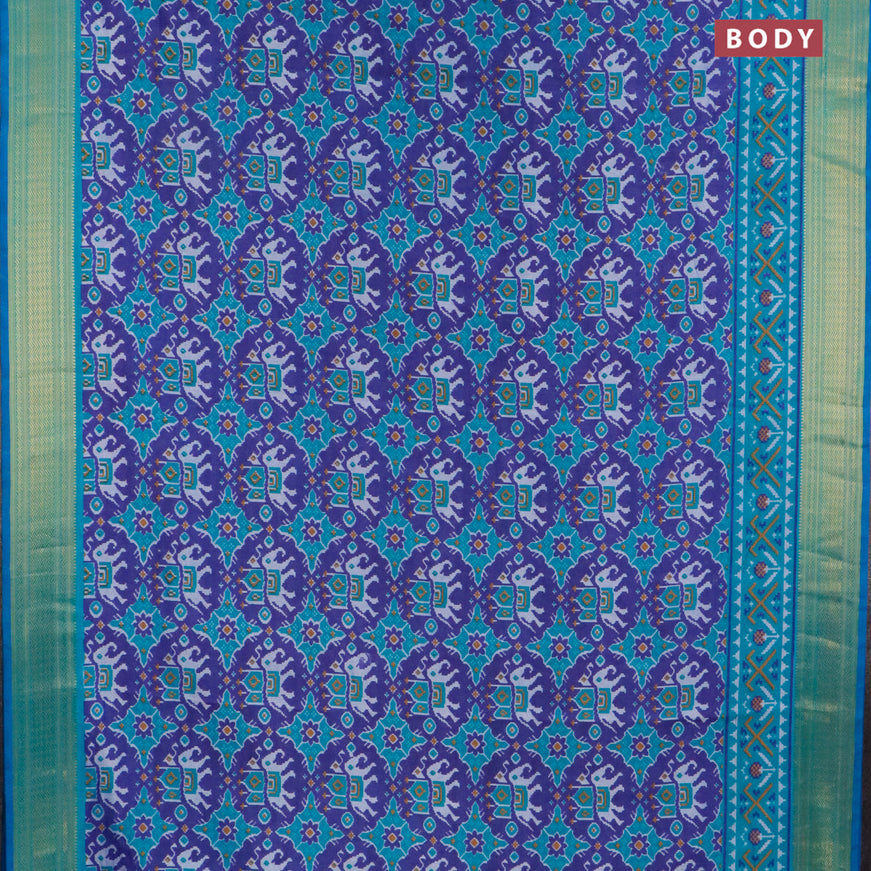 Semi tussar saree blue and teal blue with allover ikat weaves and rettapet ikat woven border