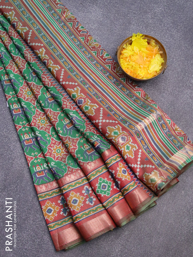 Semi tussar saree green and dual shade of maroon with allover ikat weaves and rettapet ikat woven border