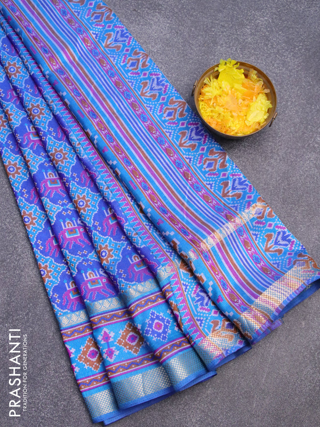 Semi tussar saree blue and cs blue with allover ikat weaves and rettapet ikat woven border