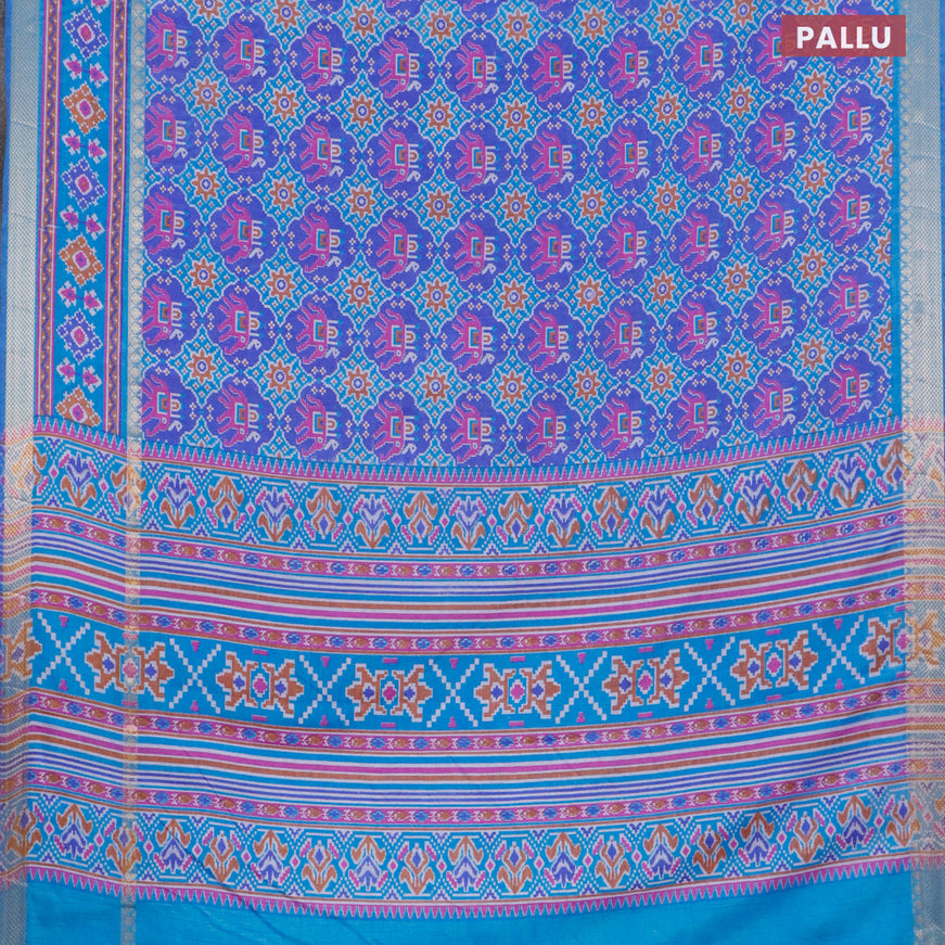 Semi tussar saree blue and cs blue with allover ikat weaves and rettapet ikat woven border