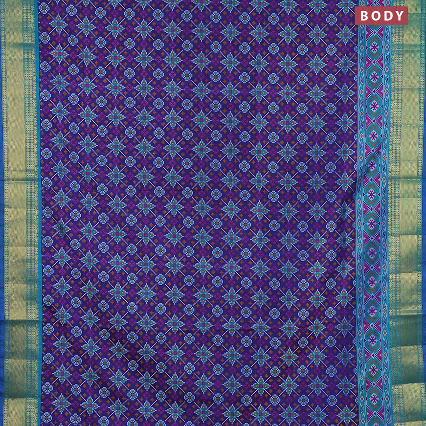 Semi tussar saree blue and dual shade of teal bluish green with allover ikat weaves and zari woven border