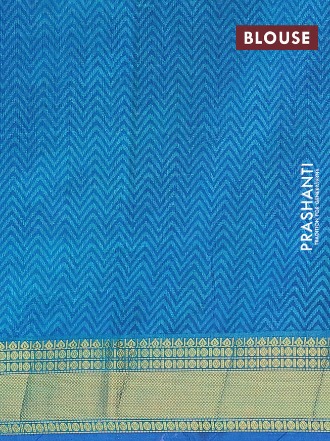 Semi tussar saree blue and dual shade of teal bluish green with allover ikat weaves and zari woven border