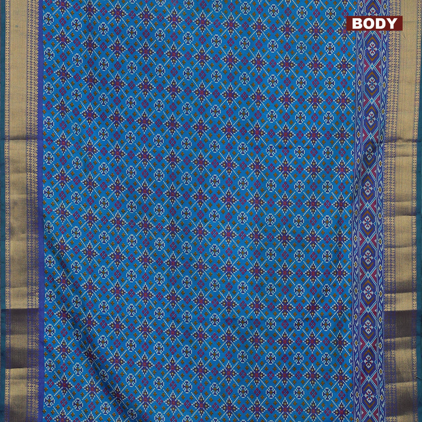 Semi tussar saree cs blue and dual shade of blue with allover ikat weaves and zari woven border