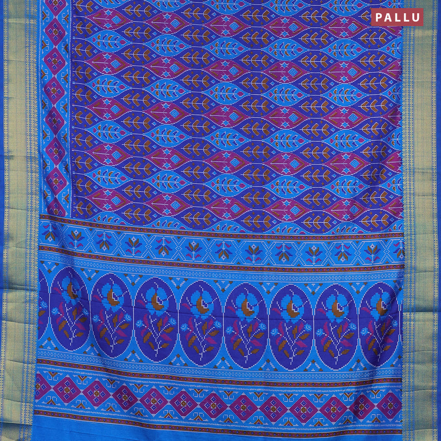 Semi tussar saree blue purple and cs blue with allover ikat weaves and zari woven border