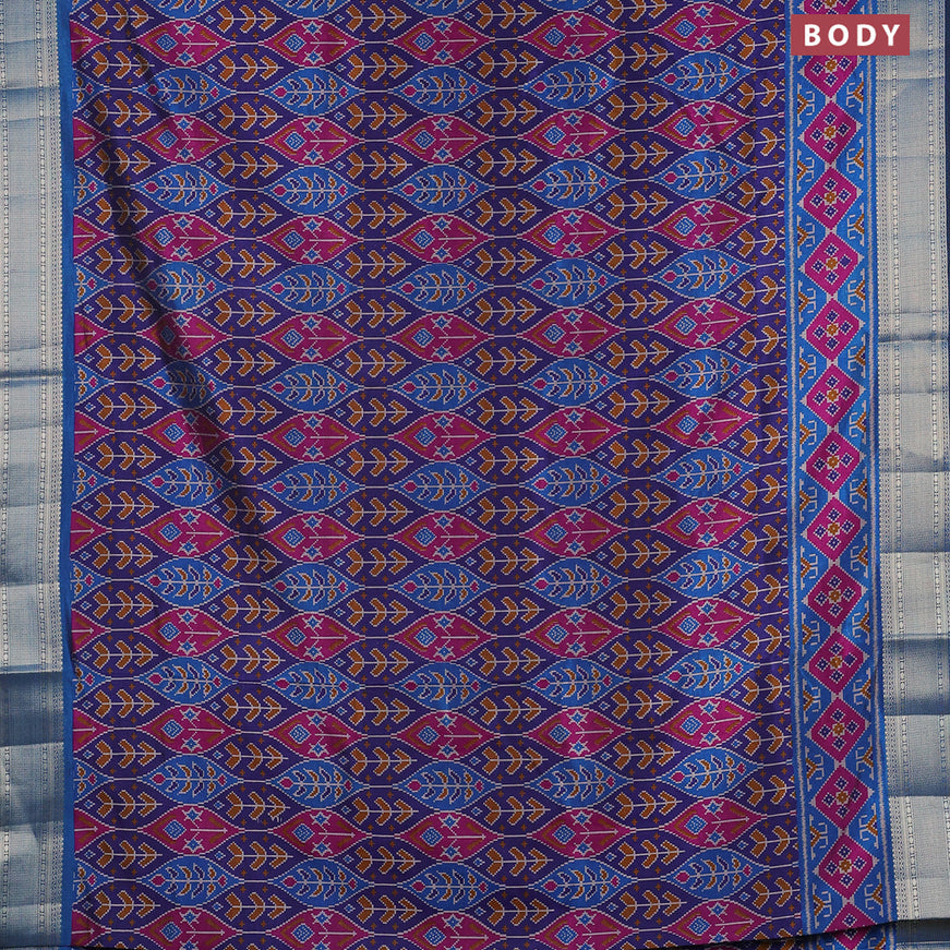 Semi tussar saree dark blue purple and peacock blue with allover ikat weaves and zari woven border