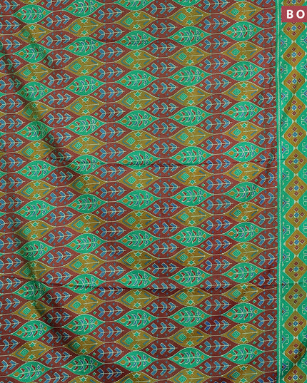Semi tussar saree maroon mustard and green with allover ikat weaves and zari woven border