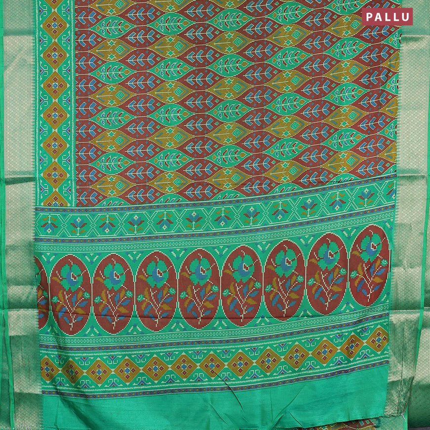 Semi tussar saree maroon mustard and green with allover ikat weaves and zari woven border