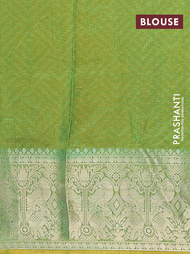 Semi tussar saree magenta pink and green with allover ikat weaves and zari woven border