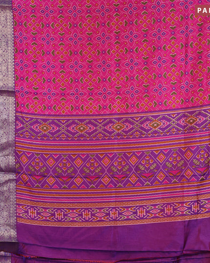 Semi tussar saree dual shade of pink and dual shade of purple with allover ikat weaves and zari woven border