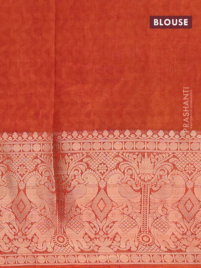 Semi tussar saree mustard yellow and dual shade of rust with allover ikat weaves and zari woven border