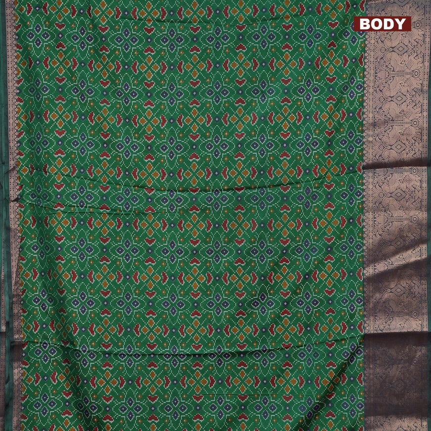 Semi tussar saree green and dual shade of greenish violet with allover ikat weaves and zari woven border