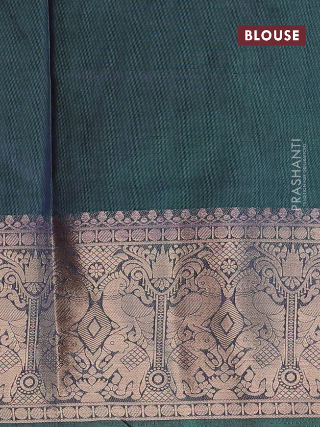Semi tussar saree green and dual shade of greenish violet with allover ikat weaves and zari woven border