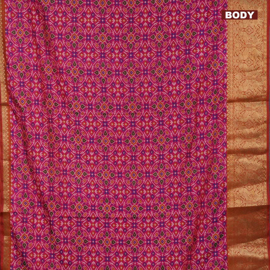 Semi tussar saree pink and dual shade of rust with allover ikat weaves and zari woven border