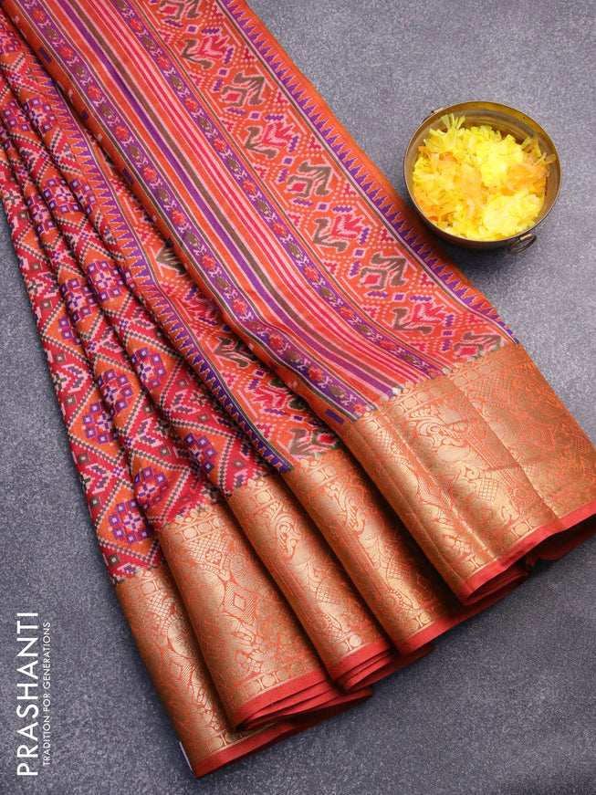 Semi tussar saree pink and dual shade of dark mustard with allover ikat weaves and zari woven border