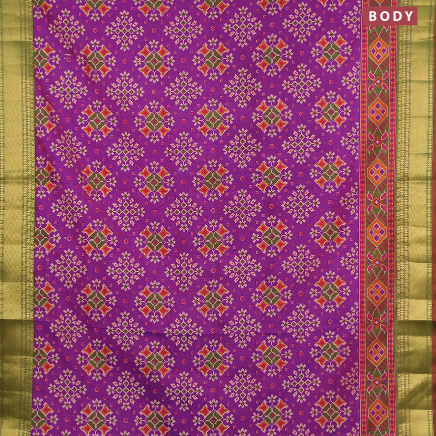 Semi tussar saree dual shade of purple and dual shade of green with allover ikat weaves and zari woven border