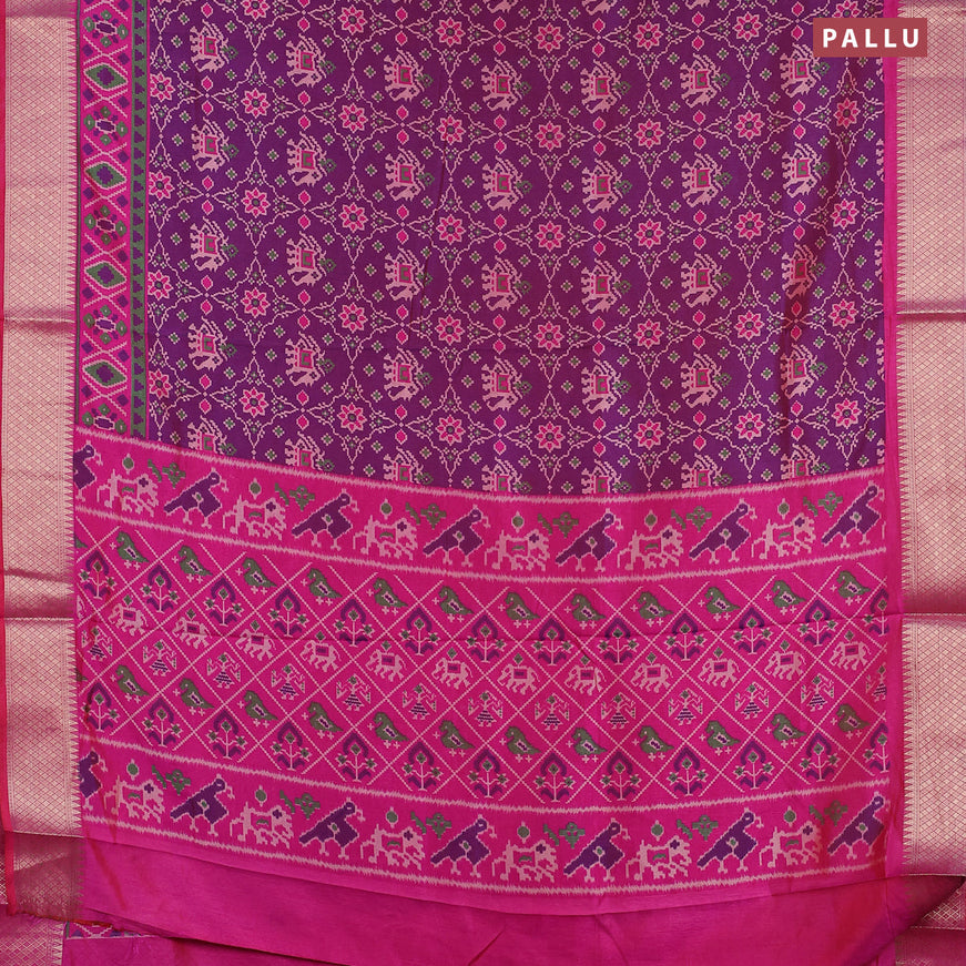 Semi tussar saree dual shade of bluish maroon and pink with allover ikat weaves and zari woven border