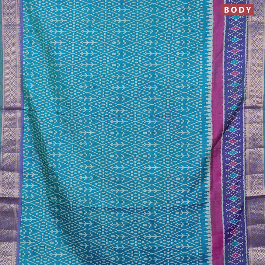 Semi tussar saree dual shade of teal blue and dual shade of bluish green with allover ikat weaves and zari woven border