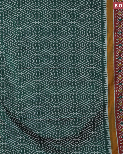 Semi tussar saree dark green and maroon with allover ikat weaves and zari woven border