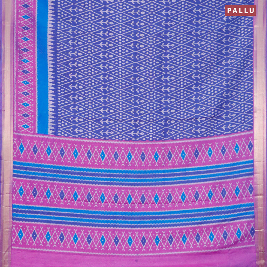 Semi tussar saree blue and dual shade of purple with allover ikat weaves and zari woven border