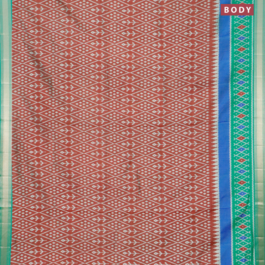 Semi tussar saree maroon shade and green with allover ikat weaves and zari woven border