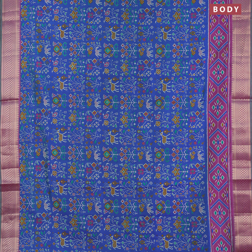 Semi tussar saree dual shade of blue and purple with allover ikat weaves and zari woven border
