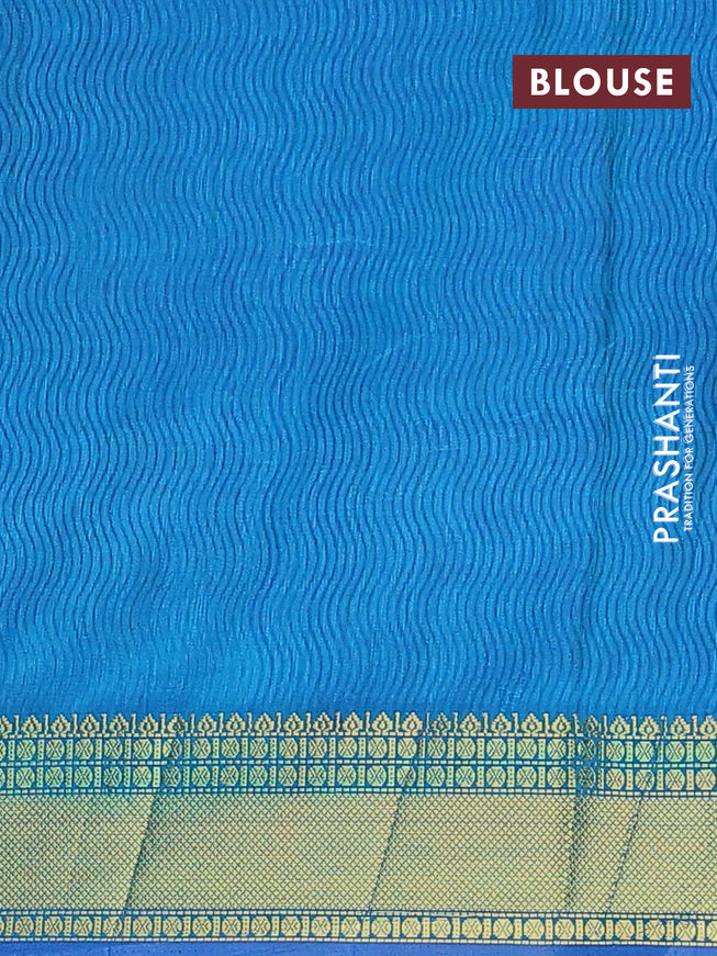 Semi tussar saree blue and teal blue with allover ikat butta weaves and zari woven border