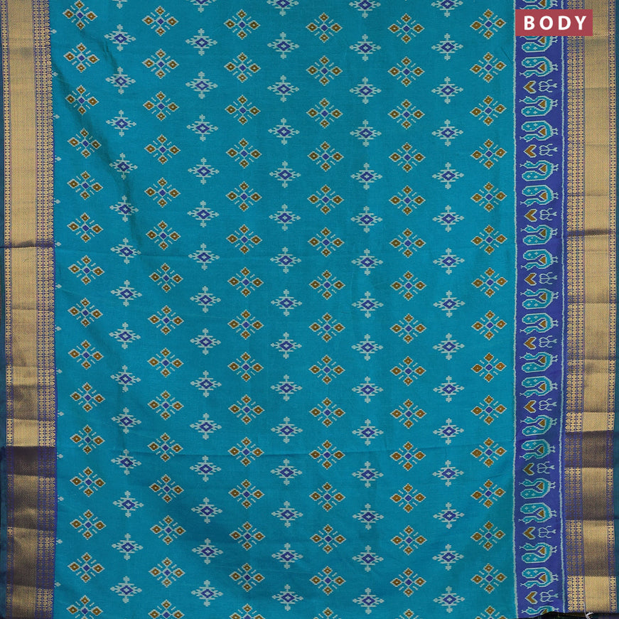 Semi tussar saree teal blue and dual shade of blue with allover ikat butta weaves and zari woven border
