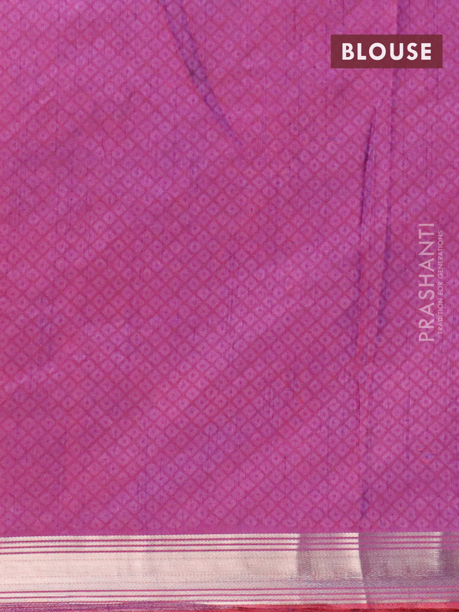 Semi tussar saree pink and dual shade of bluish maroon with allover floral prints and zari woven border