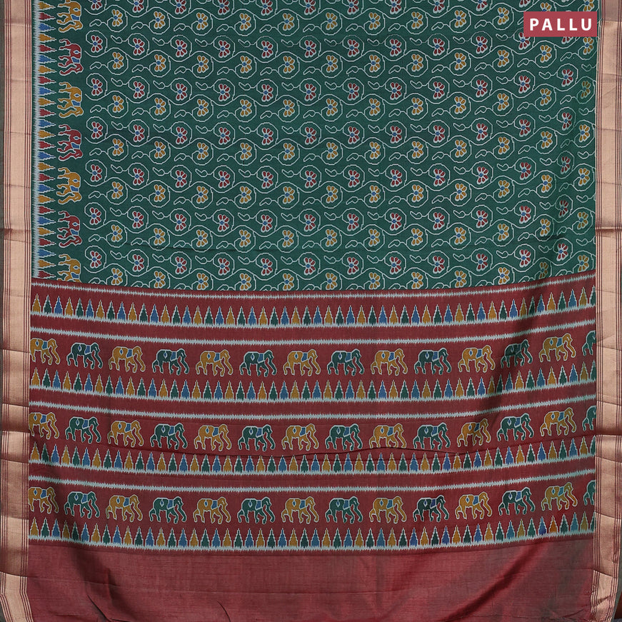 Semi tussar saree green and dual shade of maroon with allover floral prints and zari woven border