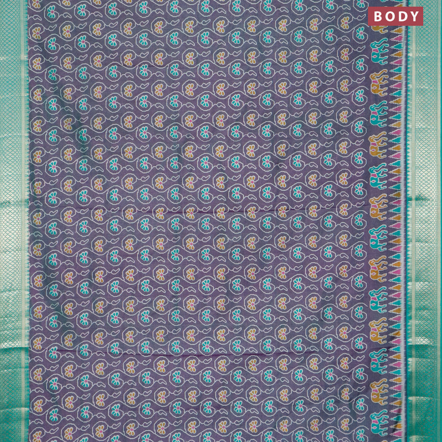 Semi tussar saree dual shade of greenish purple and green with allover floral prints and zari woven border