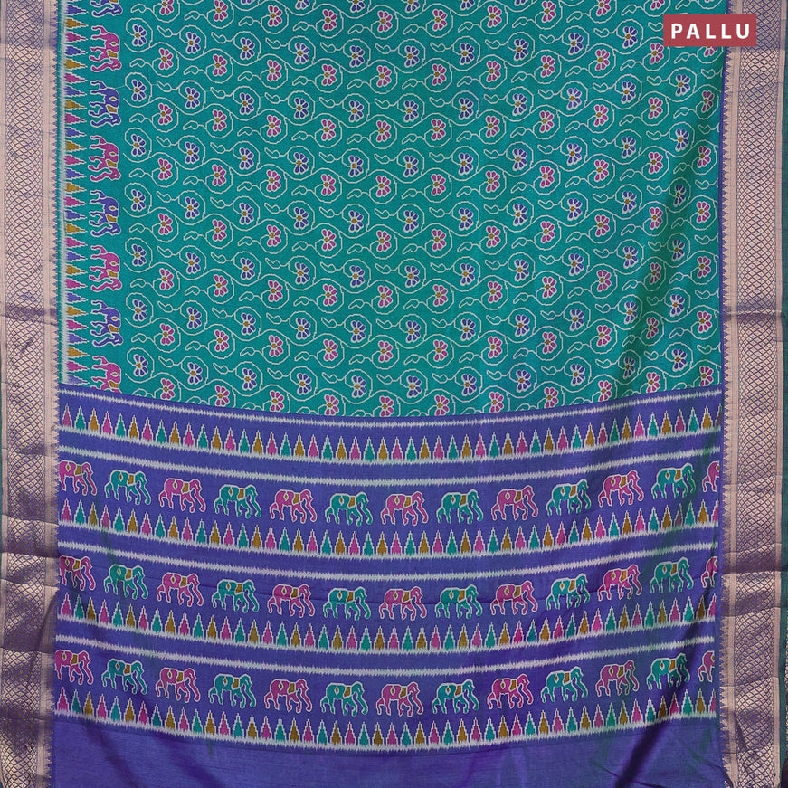 Semi tussar saree dual shade of teal blue and dual shade of blue with allover floral prints and zari woven border