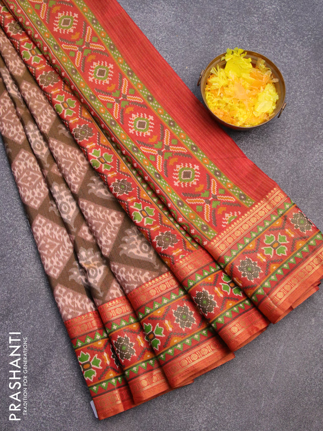 Semi tussar saree brown shade and rust shade with allover ikat weaves and zari woven border
