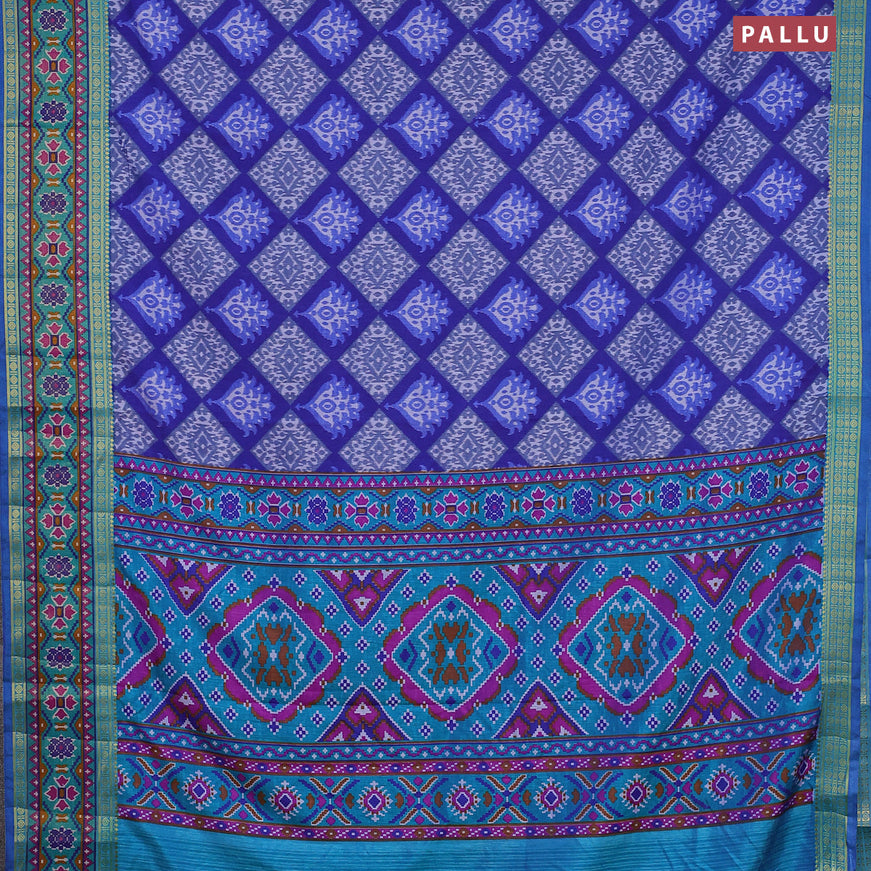 Semi tussar saree blue and teal blue shade with allover ikat weaves and zari woven border