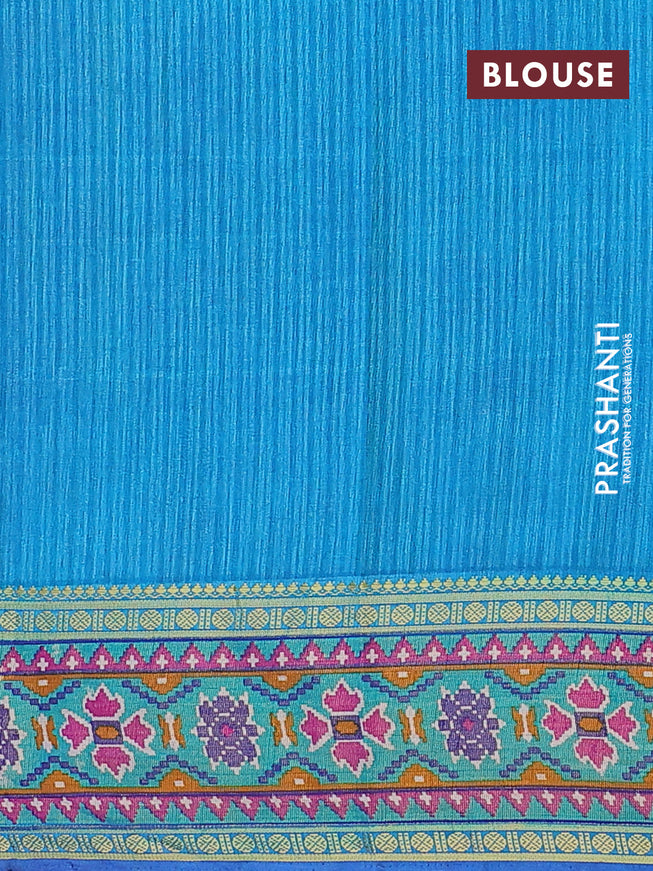 Semi tussar saree blue and teal blue shade with allover ikat weaves and zari woven border